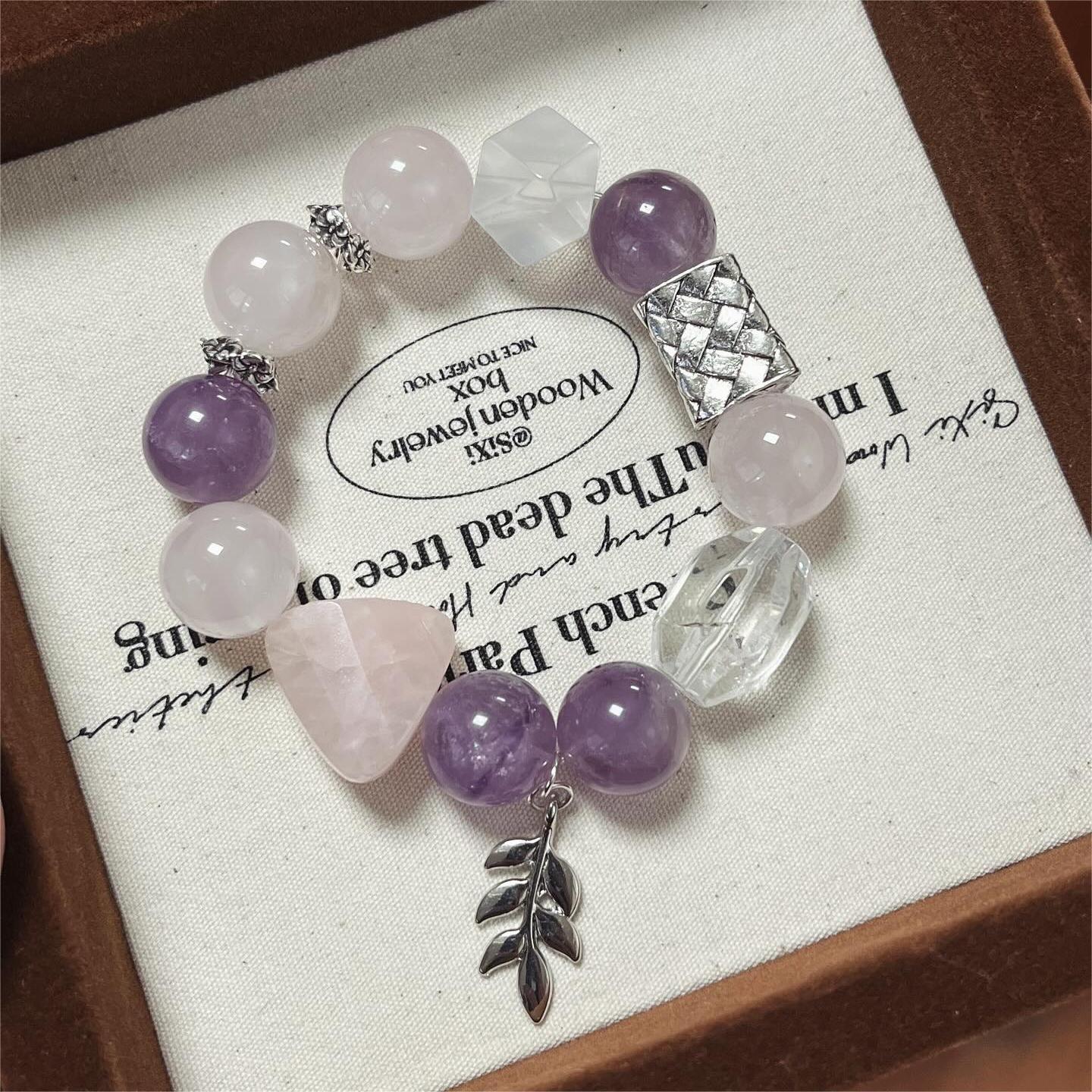 Maple Leaf Lavender Rose Quartz Bracelet