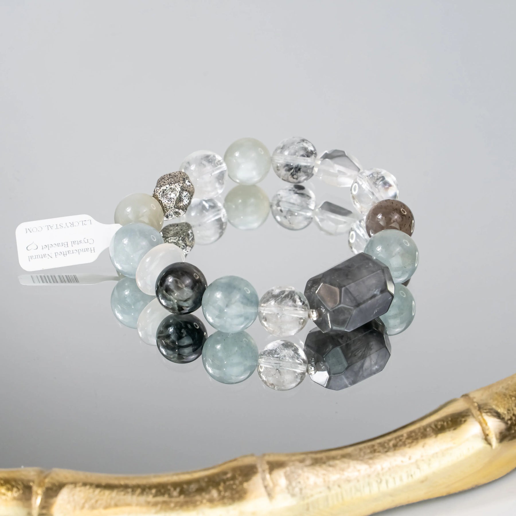 Aquamarine Silver Moonstone Rutilated Quartz Bracelet L2L Crystal