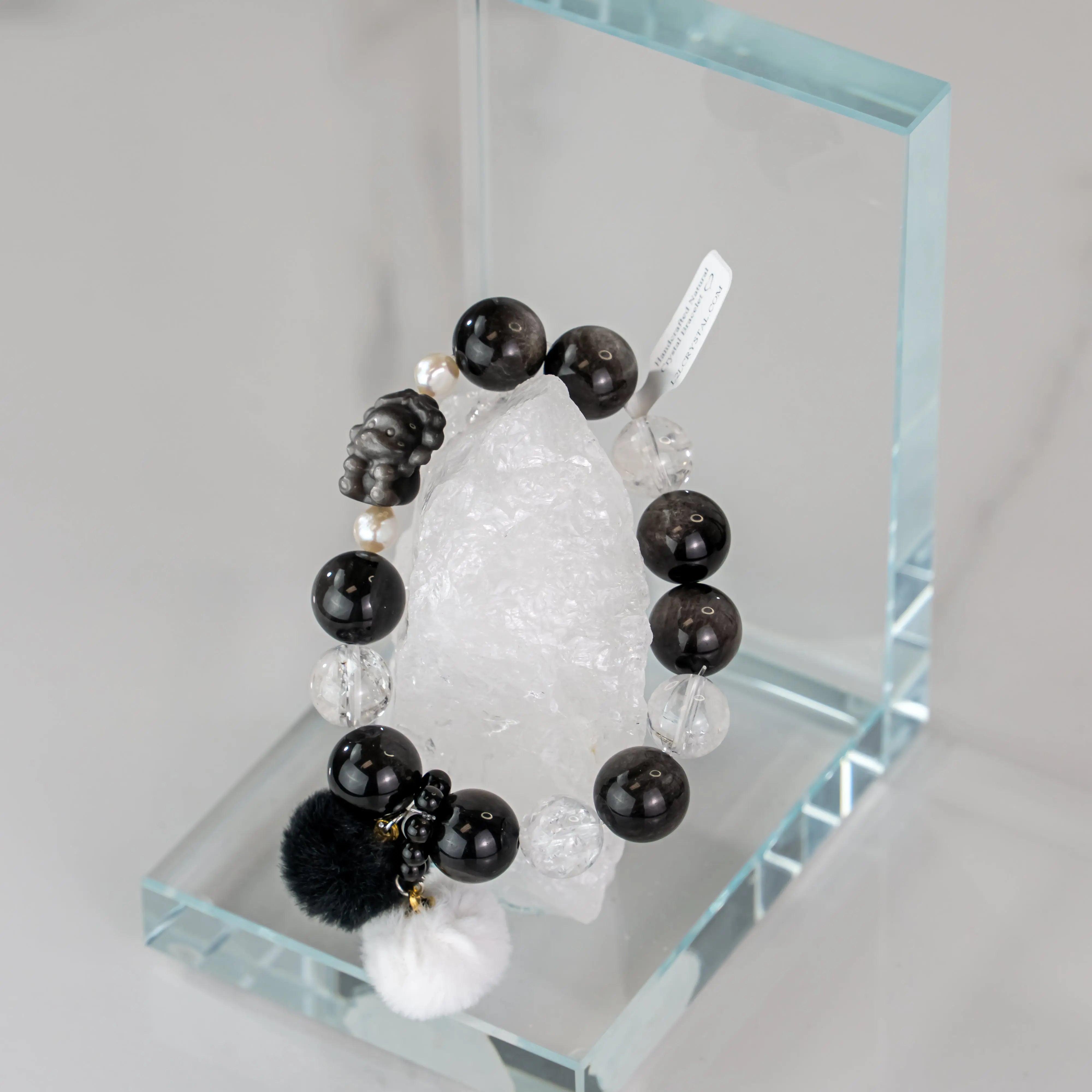plush-obsidian-clear-quartz-natural-pearl-bracelet. L2L Crystal