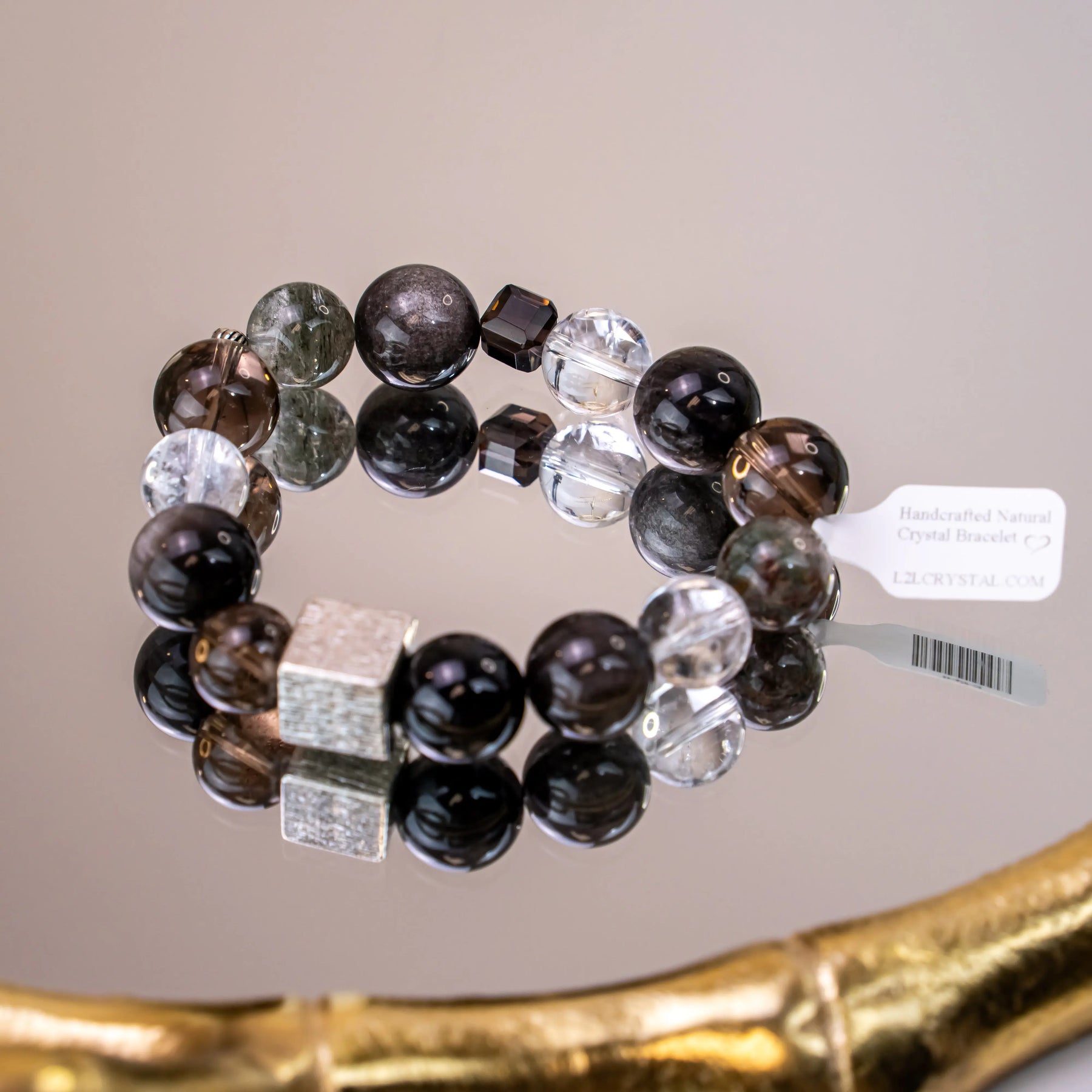 silver-obsidian-smoky-quartz-bracelet.L2L Crystal