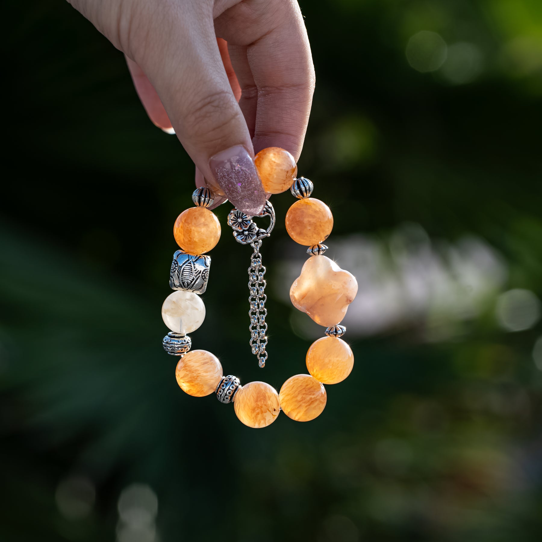 Snowflake Phantom & Blossom Agate Bracelet