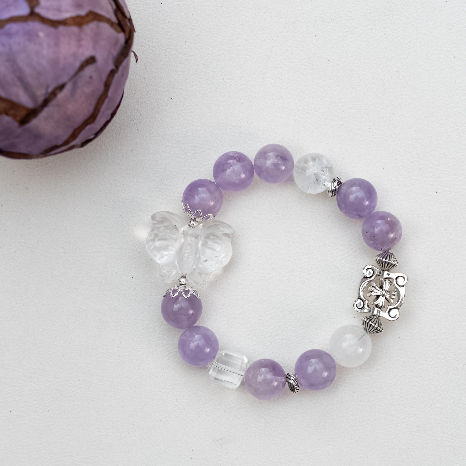 Lavender Amethyst Clear Quartz Butterfly Bracelet