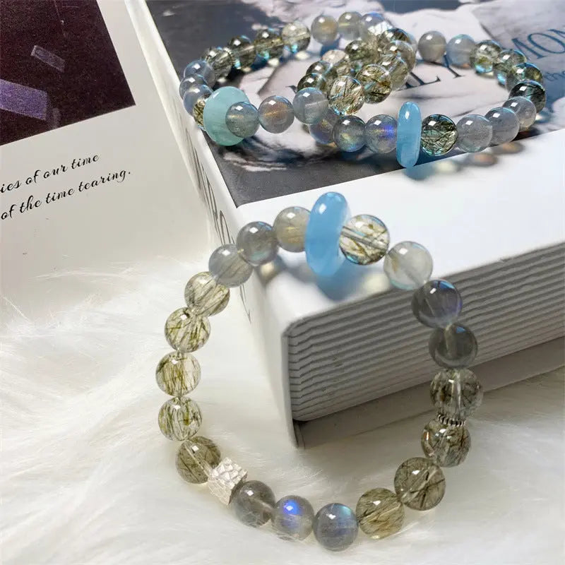 Green Tourmaline Aquamarine Moonstone Bracelet | L2L Crystal