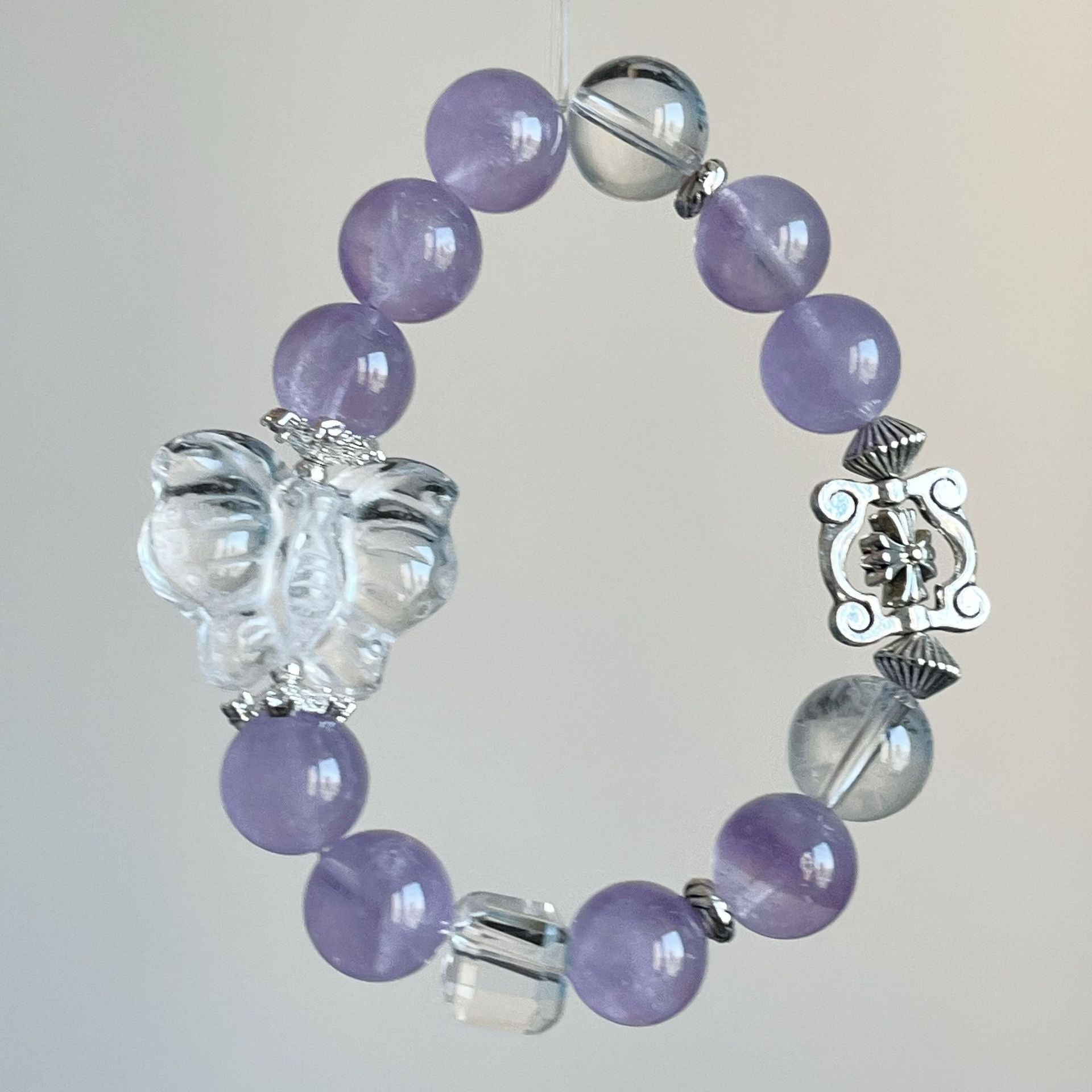 Lavender Amethyst Clear Quartz Butterfly Bracelet