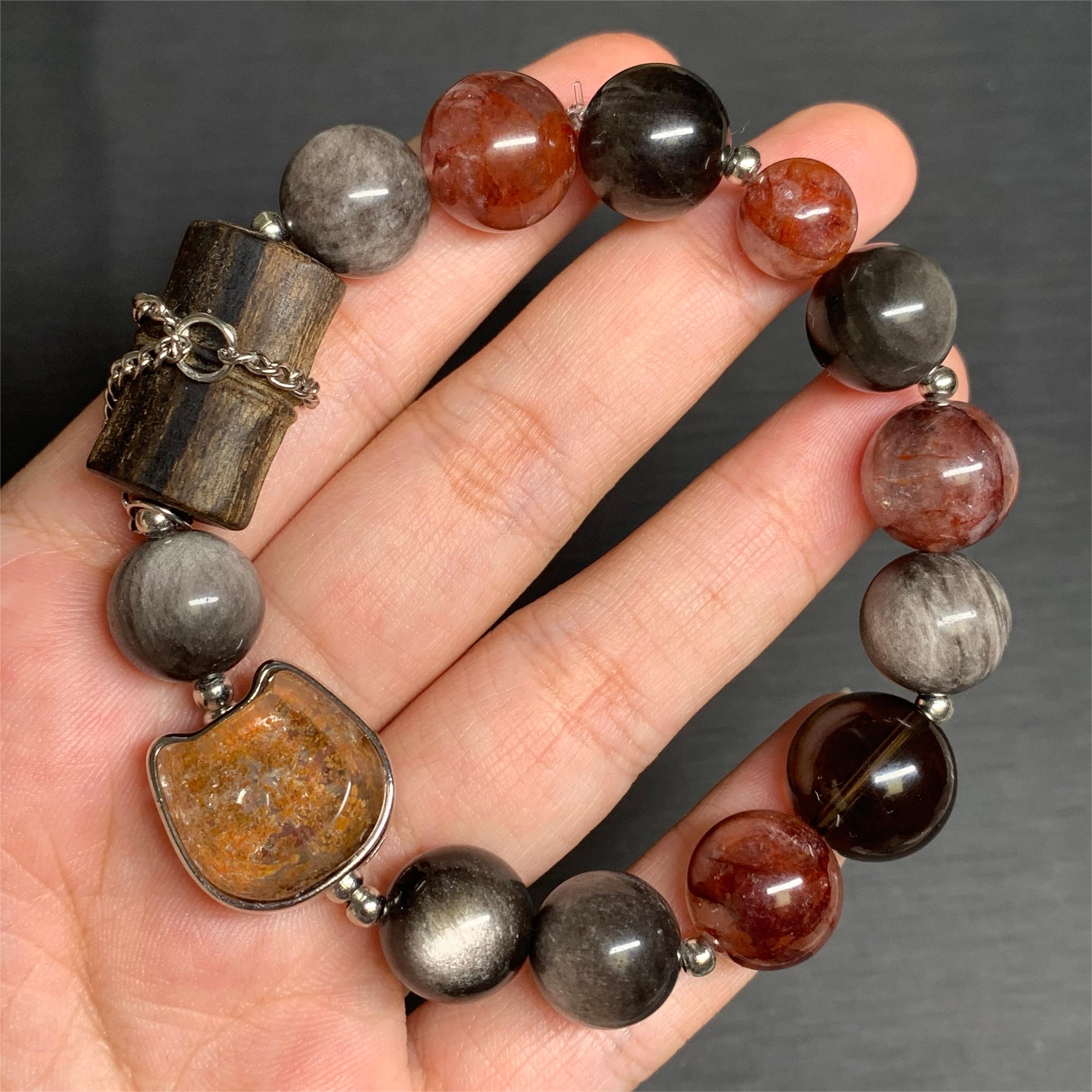 Hematoid Quartz Phantom Obsidian Agarwood Bracelet