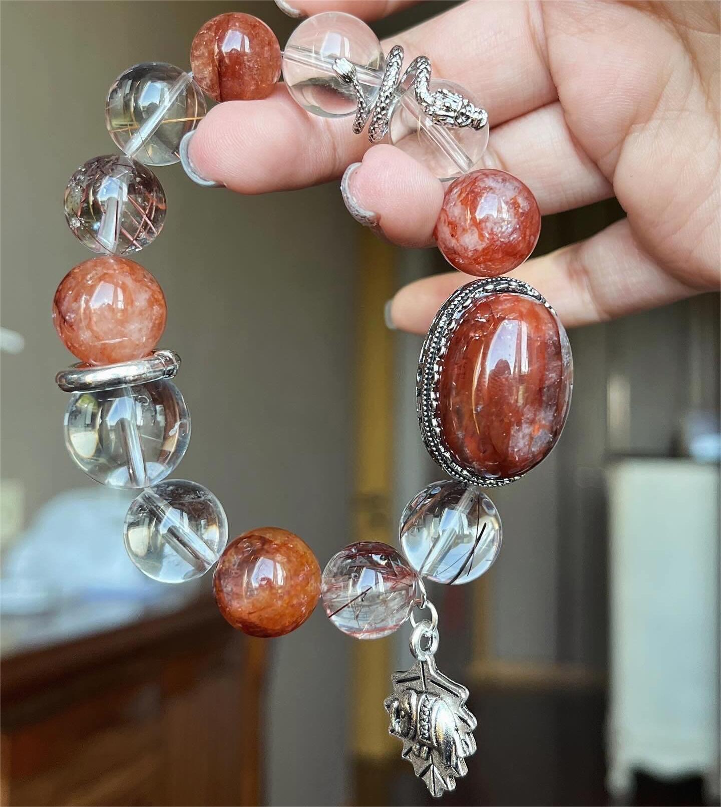 Fiery Maple Red Hematoid Rutilated Quartz Bracelet