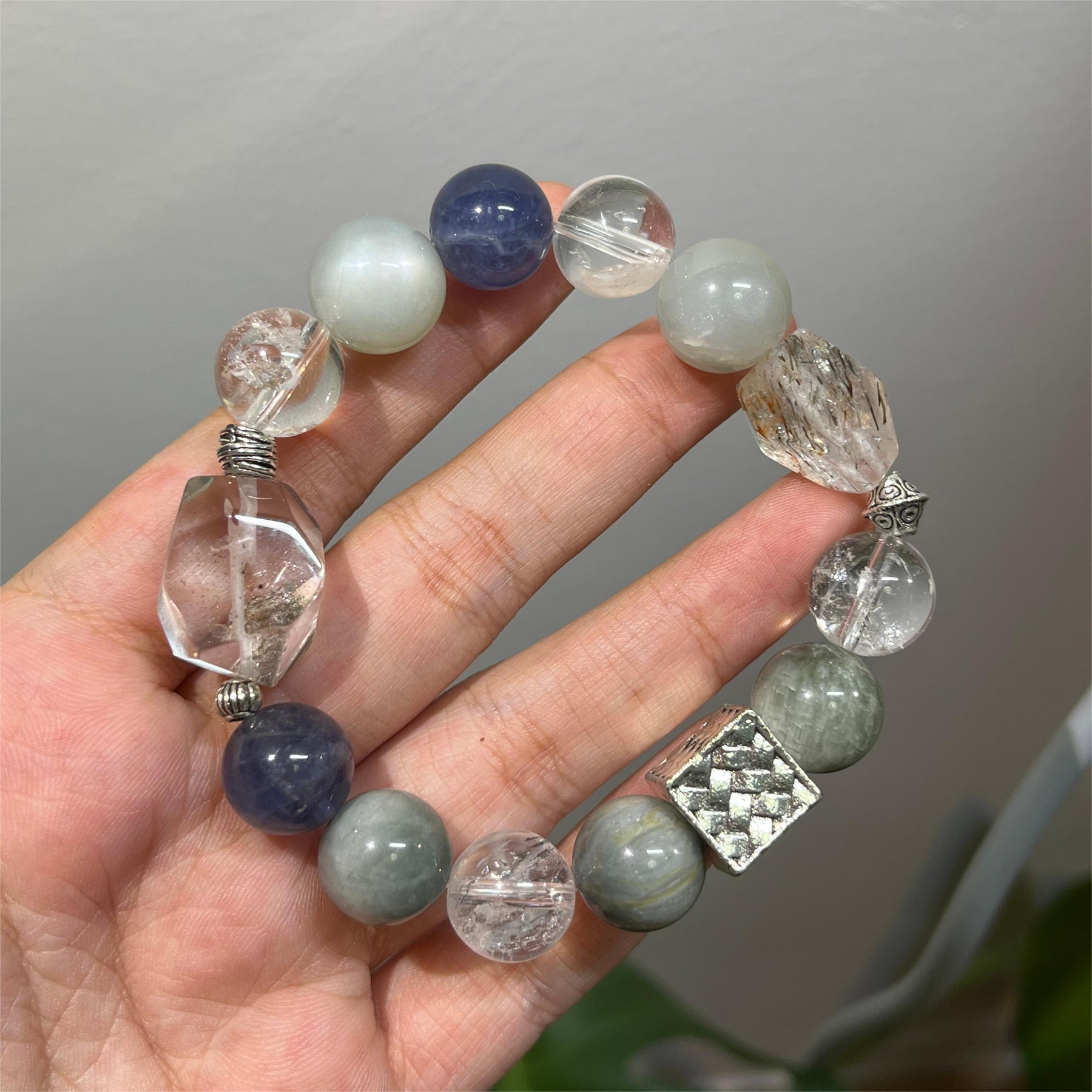 Blue Fluorite Eagle Eye Moonstone Bracelet