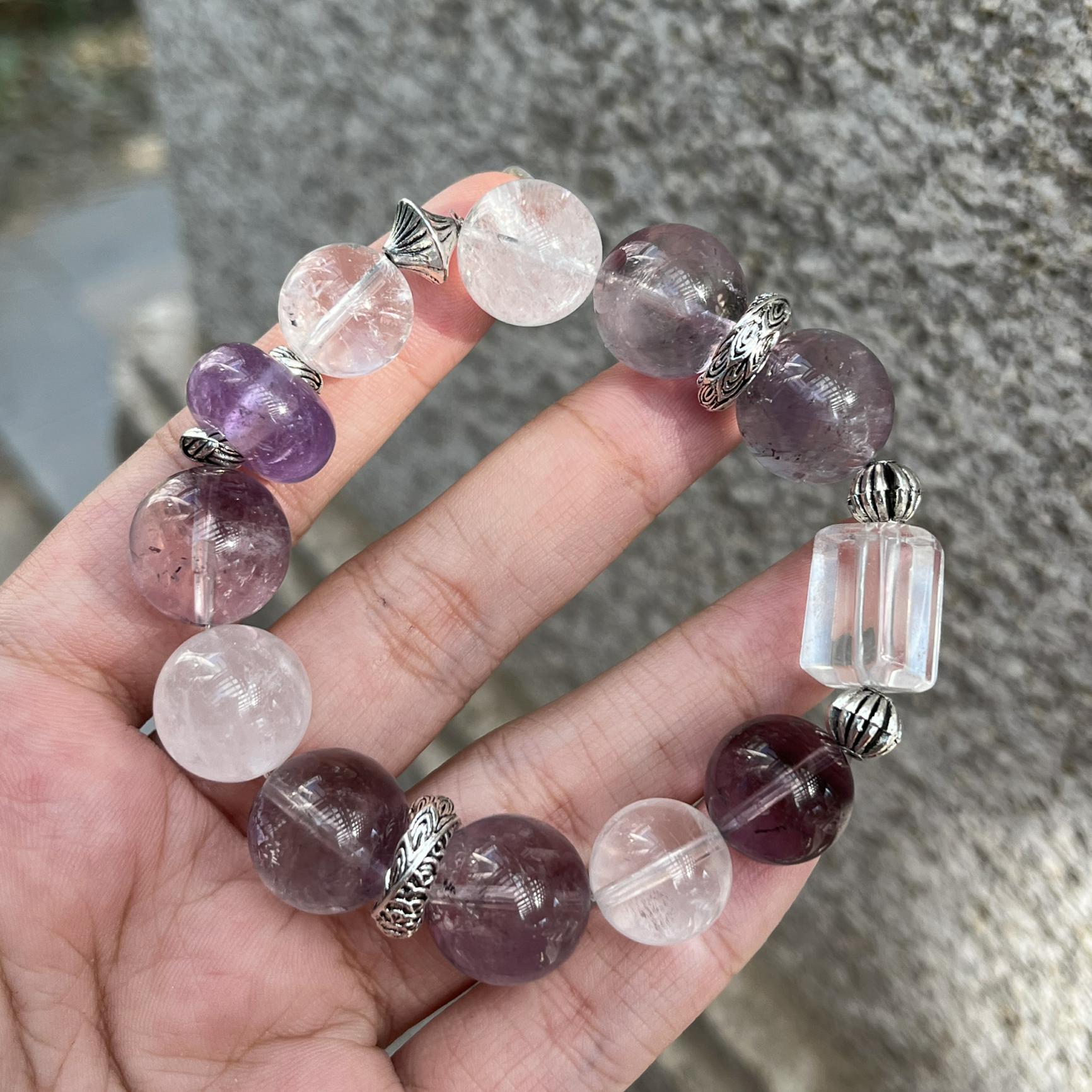 Amethyst Rutilated Quartz Bracelet