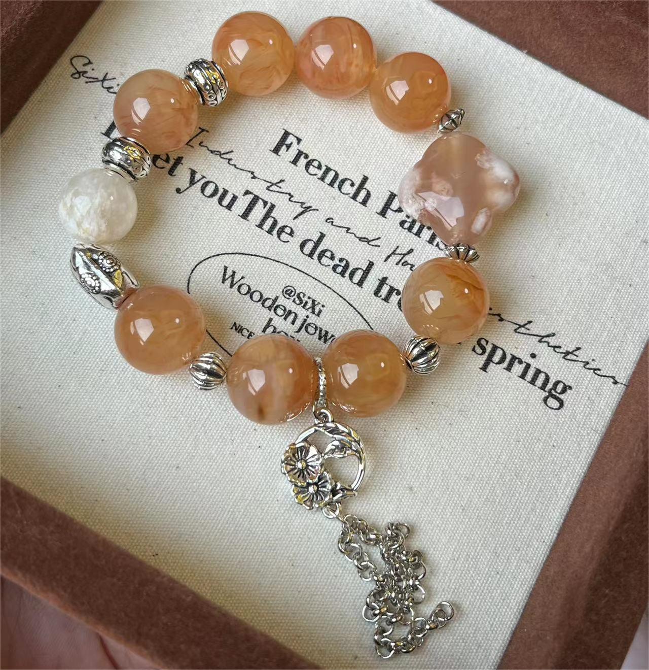 Snowflake Phantom & Blossom Agate Bracelet