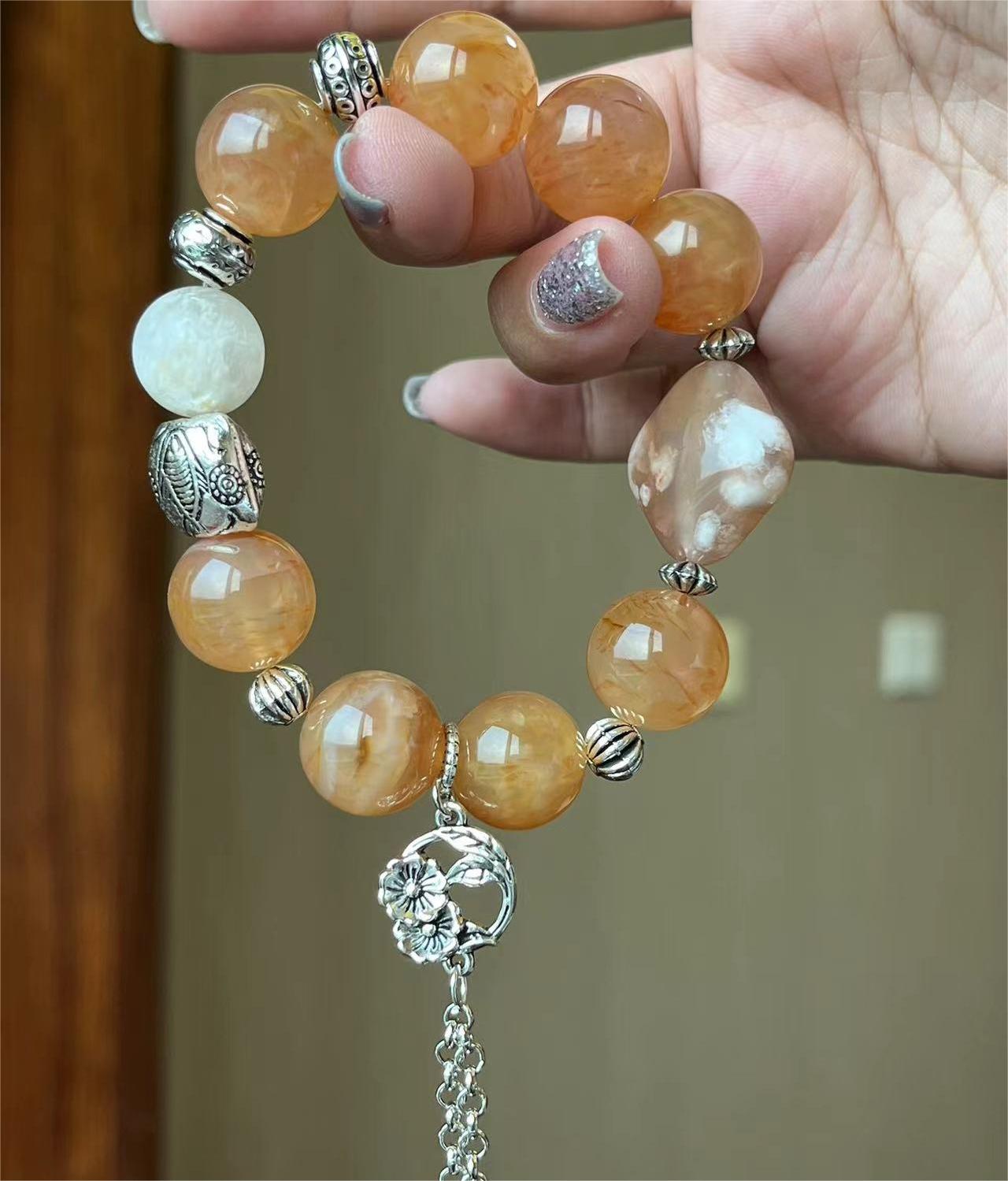 Snowflake Phantom & Blossom Agate Bracelet