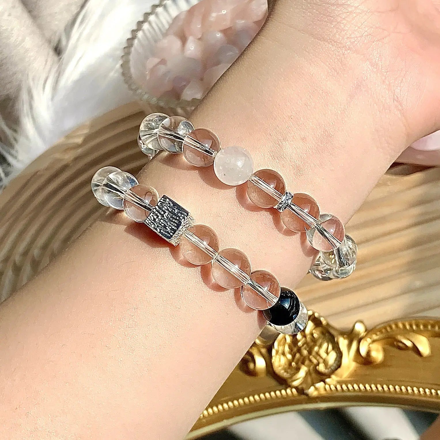 Obsidian, White Phantom Quartz, Clear Quartz Bracelet L2L Crystal