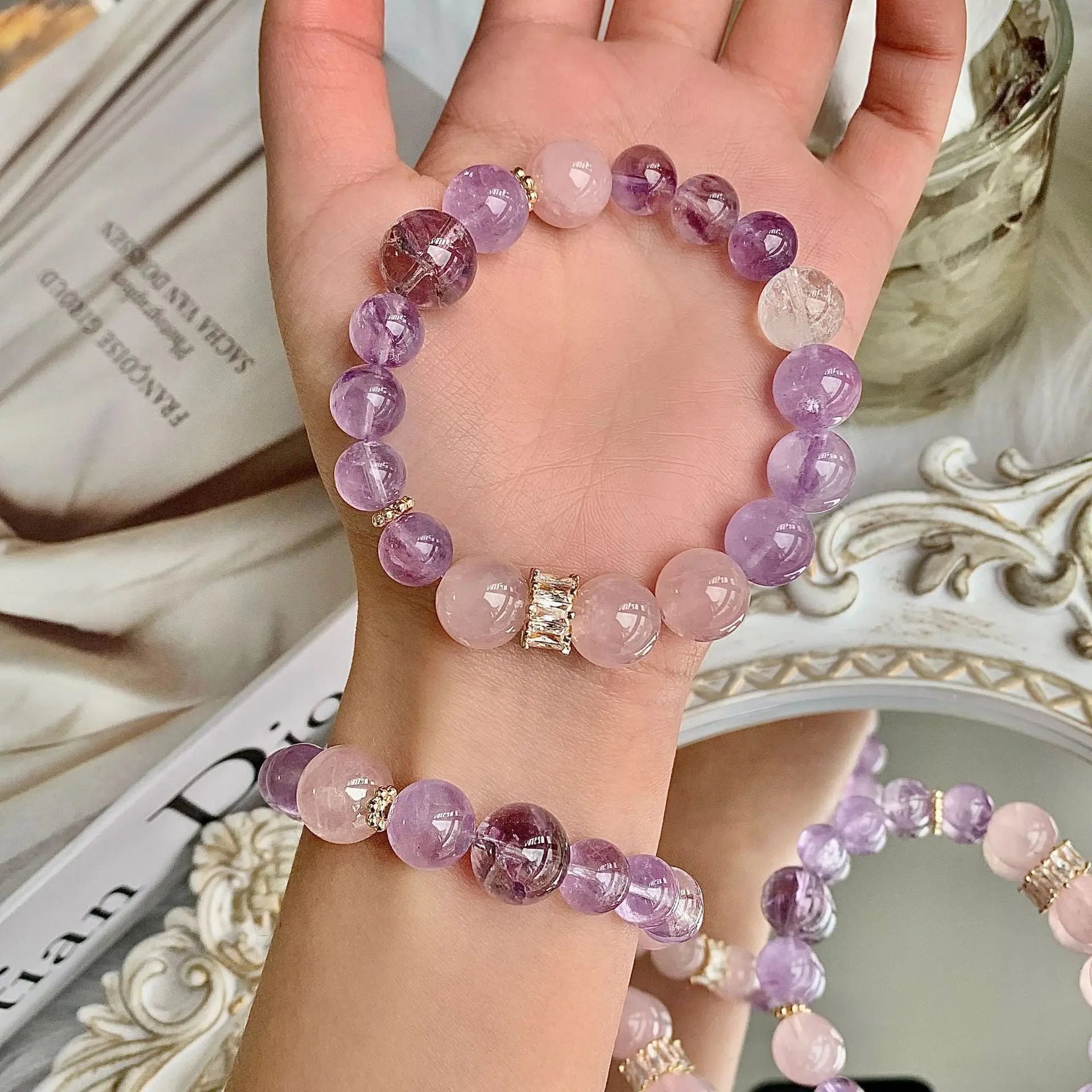 Rose Quartz Lavender Quartz Azeztulite Bracelet L2L Crystal