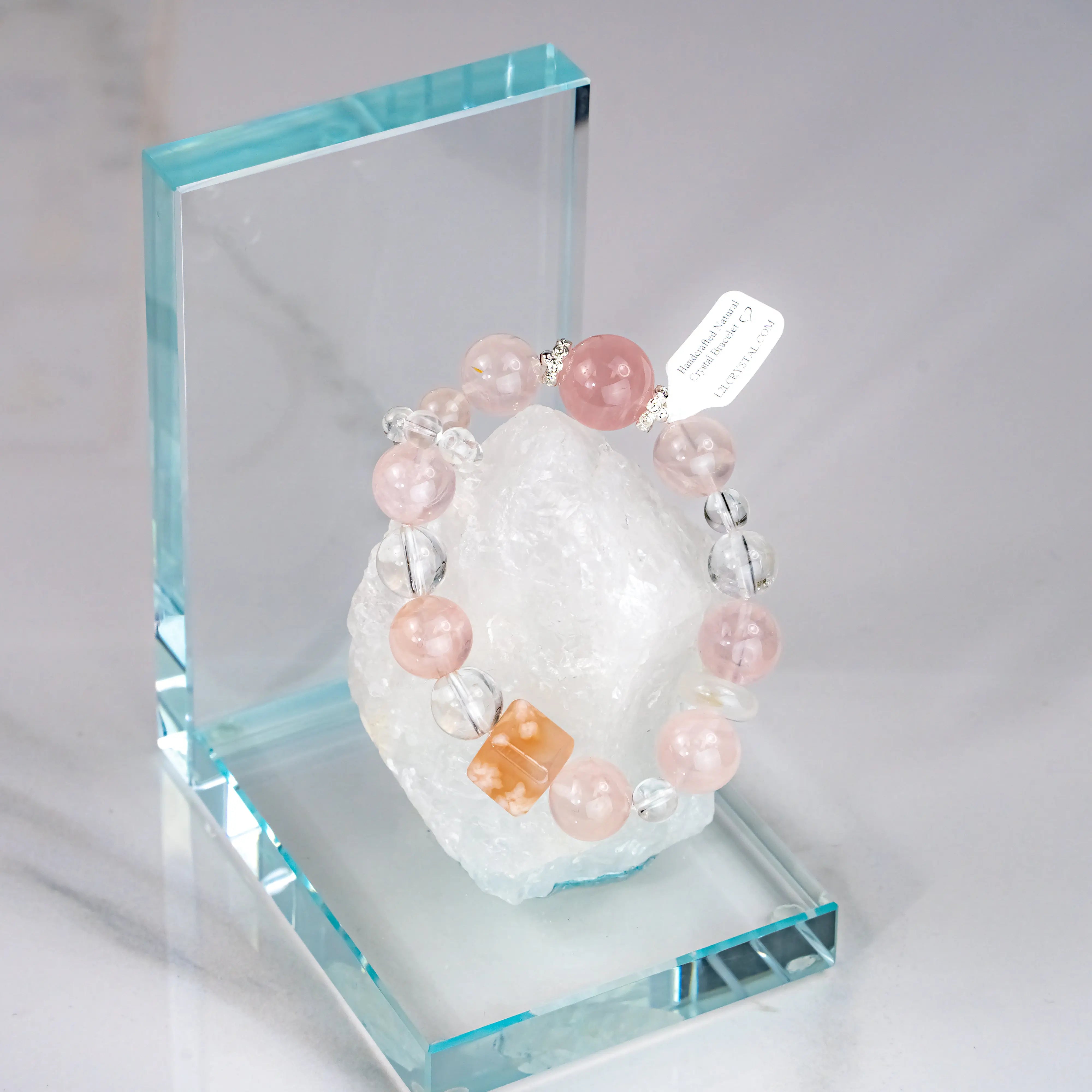 Rose Quartz, Cherry Blossom Agate, White Azeztulite L2L Crystal