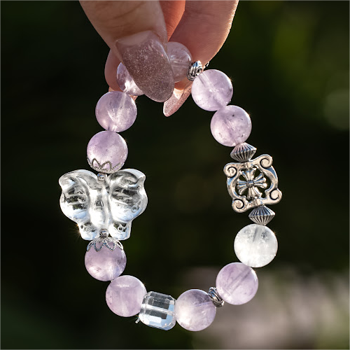 Lavender Amethyst Clear Quartz Butterfly Bracelet