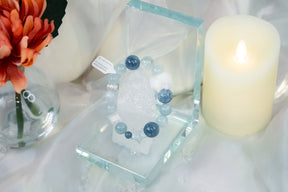 White Azeztulite Aquamarine Bracelet with Plush Ball L2L Crystal