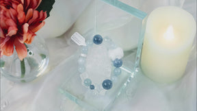 White Azeztulite Aquamarine Bracelet with Plush Ball